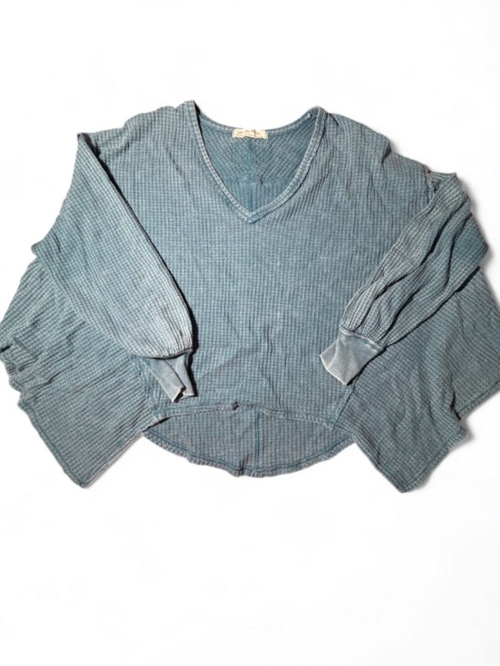 Free People We The Free Coraline Thermal Waffle Knit Blue Top XS Boho - Picture 4 of 7